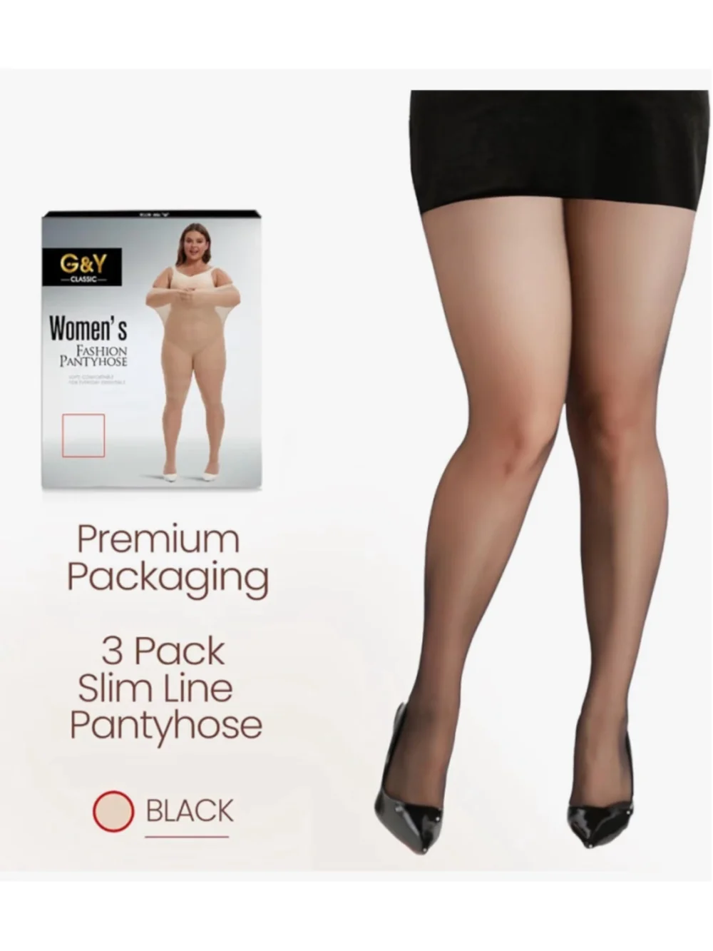 G&Y Plus Size 3XL Sheer Pantyhose Black 20D Control Top – 4 Pairs NEW